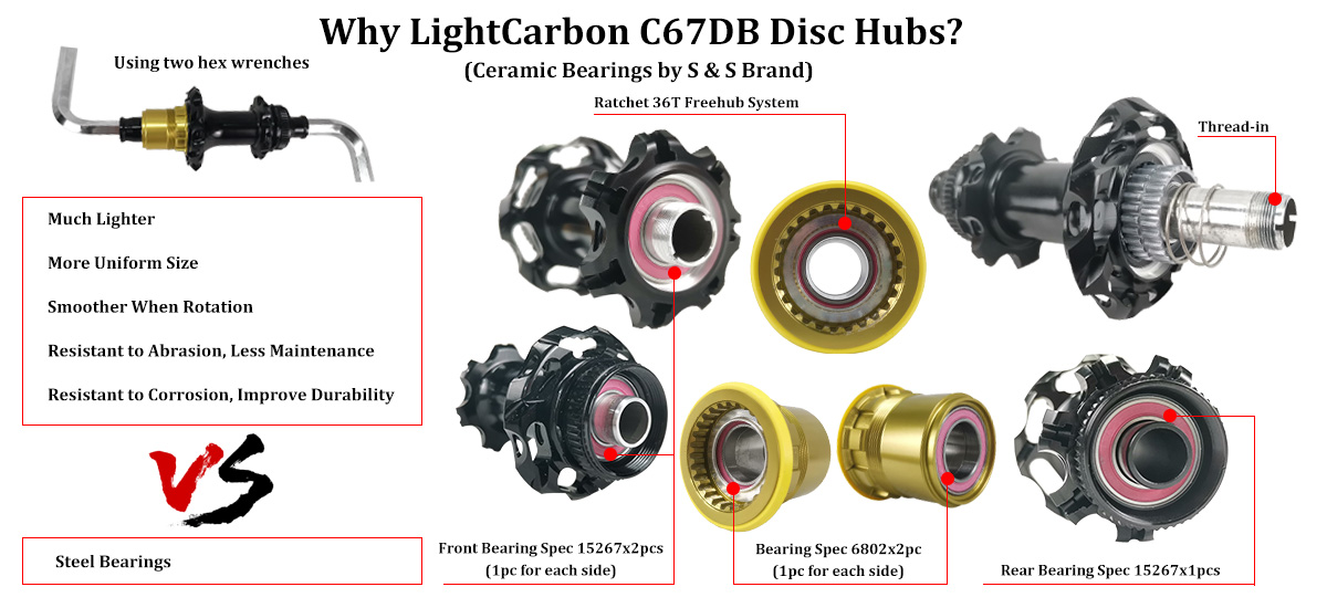 Struttura e cuscinetti dei mozzi LightCarbon C67DB