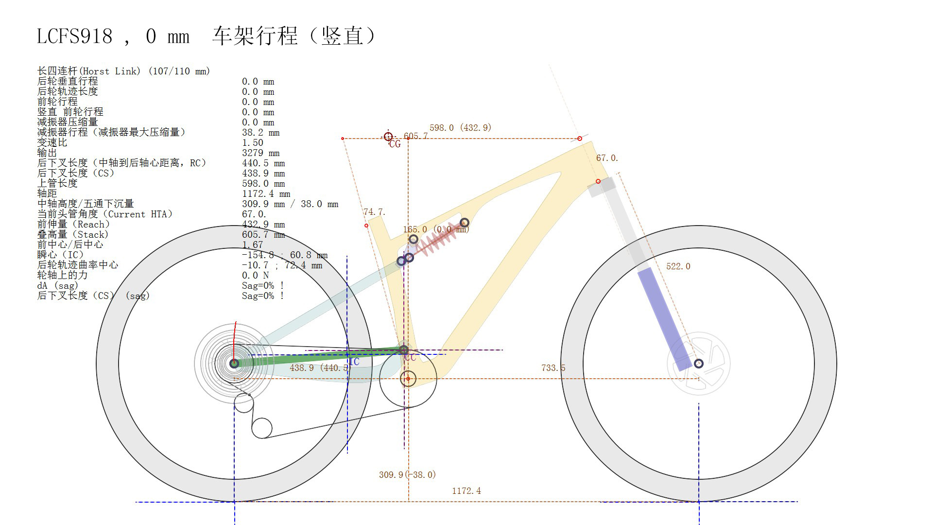 Simula i dettagli dei dati dal telaio della bici XC da viaggio da 0 ~ 110 mm