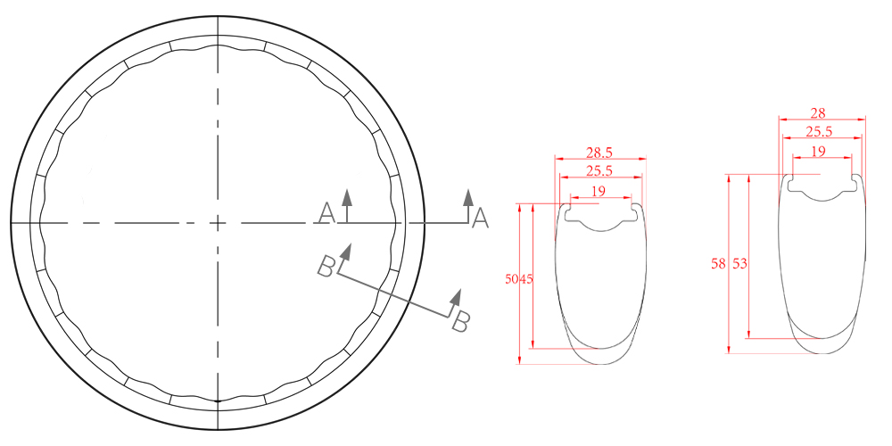 Geometria del cerchio in carbonio URD da 26 mm